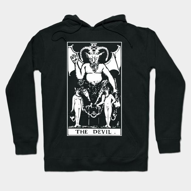 Devil Tarot Card White on Black Goth Classic Magic Retro Sabbath Satan Astrology Shirt Sticker Mug + More Hoodie by blueversion